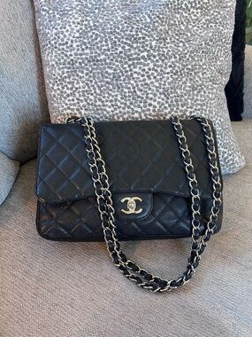 Chanel Vintage Classic Single Flap Quilted Caviar Jumbo Shoulder Bag